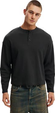 Cotton On Men's Relaxed Fit Textured Henley Long Sleeve