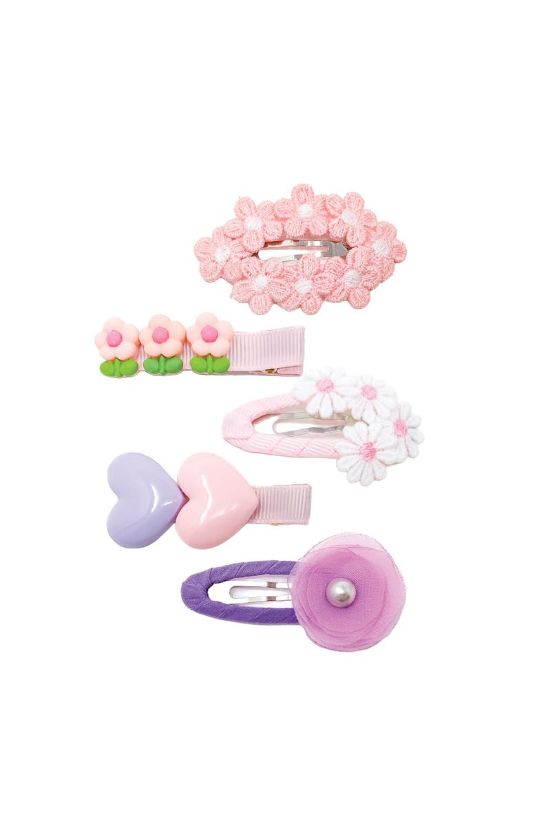 Puttisu Tulle Blossom Charm Hair Clip Set of 5, Main, color, Pink & Lavender