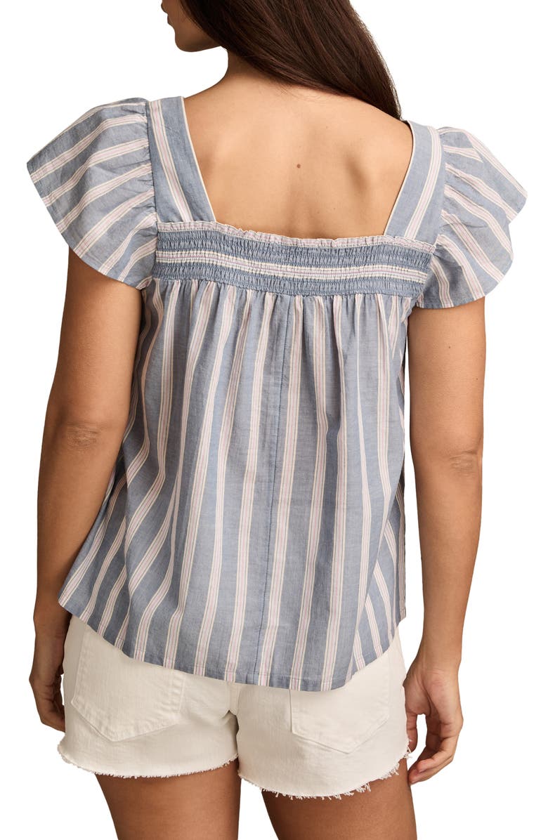 Lucky Brand Stripe Smocked Square Neck Cotton Peasant Top, Alternate, color, Navy Stripe