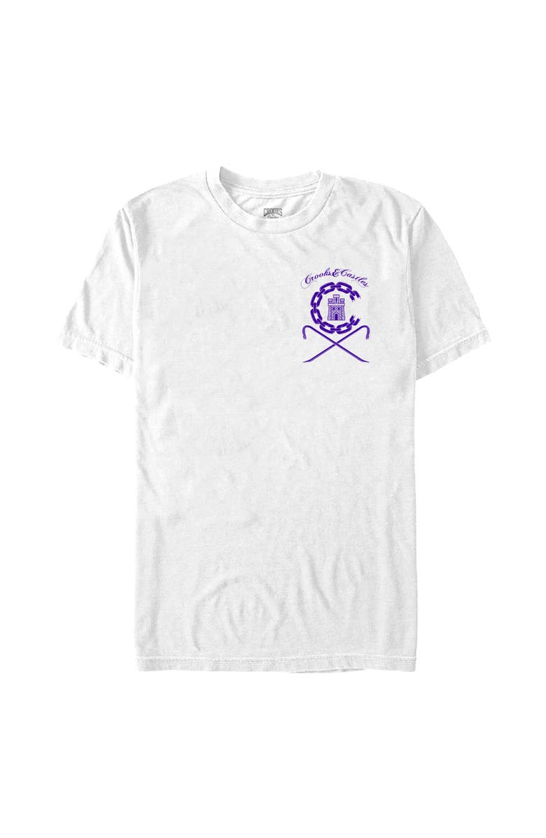 Crooks & Castles Men's Crooks & Castles Ancient Tower Purple Badge  Graphic T-Shirt, Main, color, White