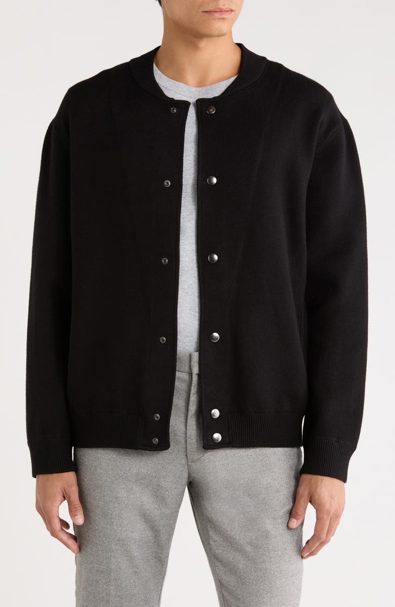 Elie Tahari Varsity Sweater Jacket, Main, color, Black