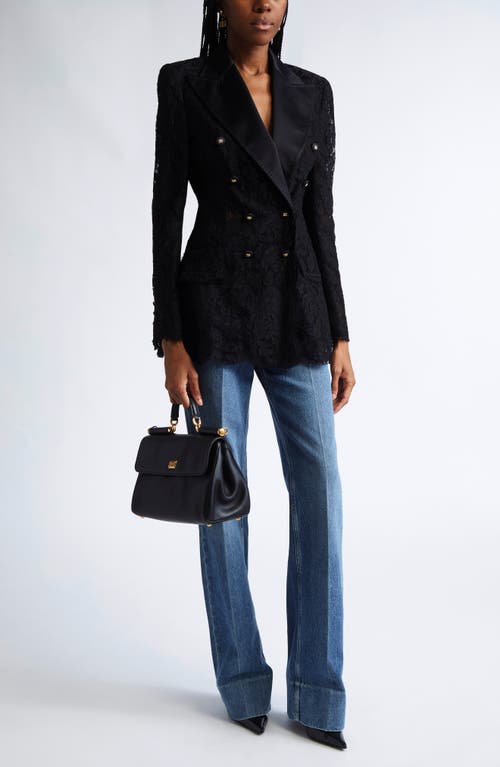 Dolce & Gabbana Branded Stretch Lace Turlington Blazer In Black