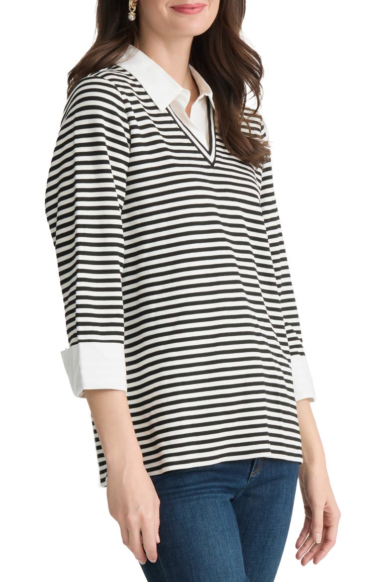Stripe Three Quarter Sleeve Knit Twofer Top, Alternate, color, NATURAL WHITE/ JONES BLACK