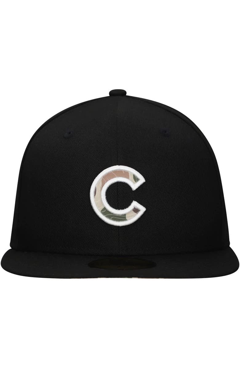 New Era Men's New Era Black Chicago Cubs Troop Chant Camo Undervisor 59FIFTY Fitted Hat, Alternate, color, Black
