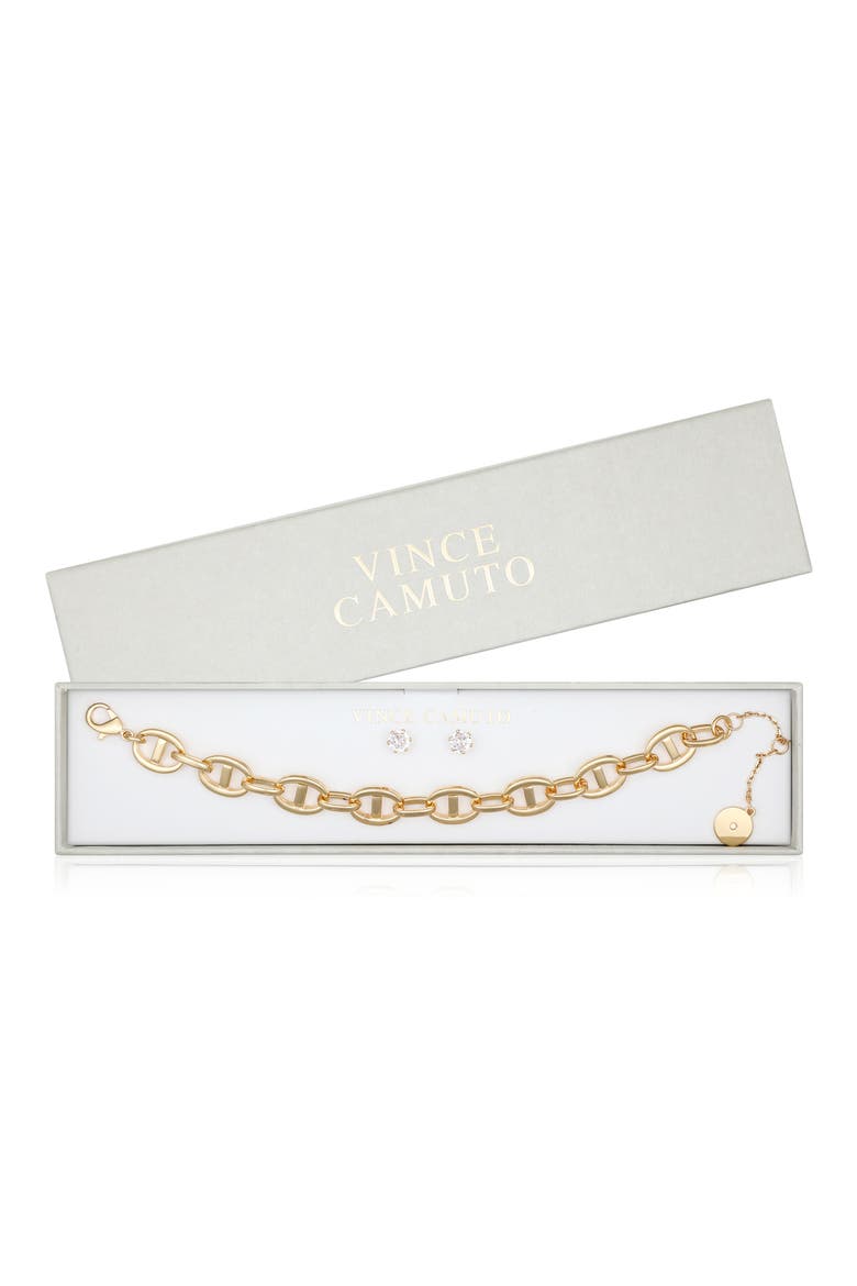 Link Bracelet & Stud Earrings Set, Alternate, color, GOLD TONE