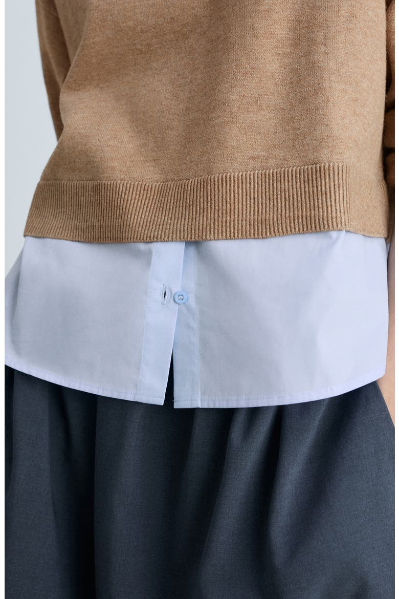 Mixed Media Layered Crewneck Sweater, Alternate, color, MEDIUM BROWN