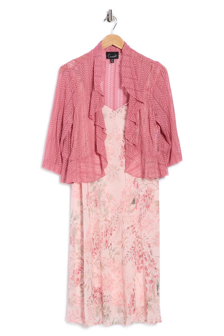 Floral Chiffon Dress & Lace Shrug Set, Alternate, color, SOFT CORAL