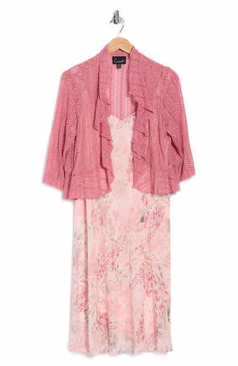 Connected Apparel Floral Chiffon Dress & Lace Shrug Set