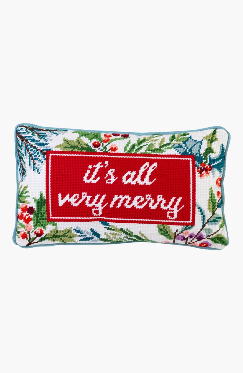 Furbish Very Merry Needlepoint Pillow, Main, color, Blue