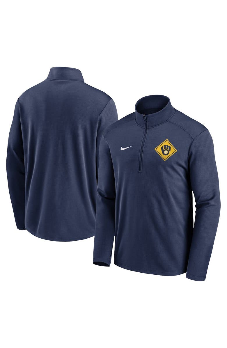 Nike Men's Nike Navy Milwaukee Brewers Diamond Icon Pacer Performance Quarter-Zip Top, Main, color,