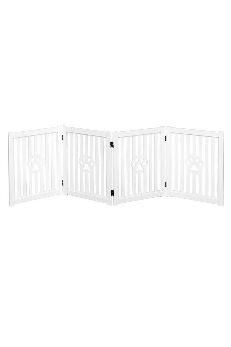 4 Panel Dog Gate White Foldable Wooden, Main, color, Multicolored