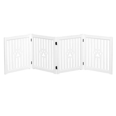 4 Panel Dog Gate White Foldable Wooden