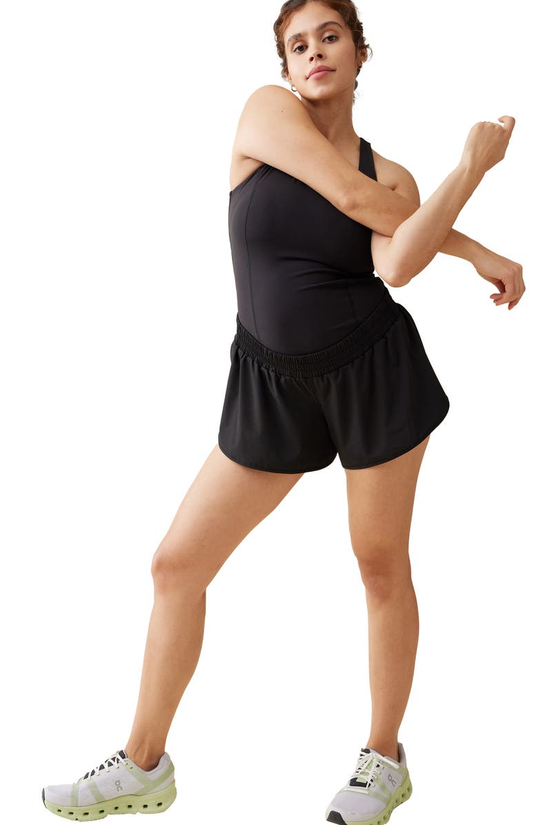 Ingrid & Isabel<sup>®</sup> Runsie Mixed Media Maternity Romper, Alternate, color, Black