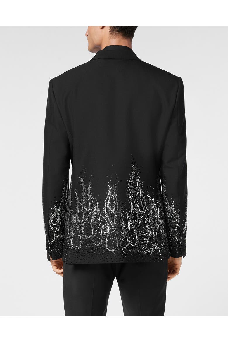 Gabardine Blazer Ls Strass Flame Men, Alternate, color, black