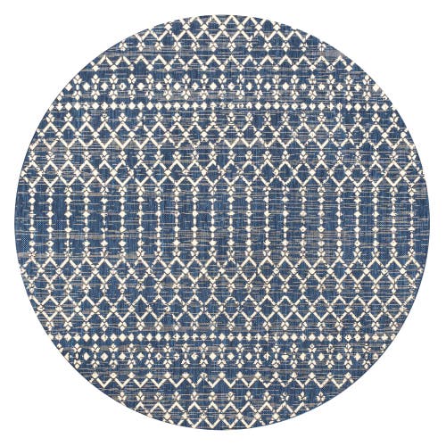 Jonathan Y Ourika Moroccan Geometric Textured Weave Indoor/outdoor Round Area Rug In Navy/beige