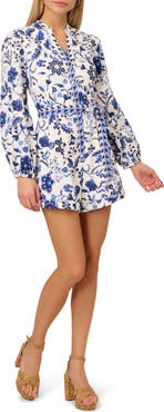 Adrianna Papell Floral Long Sleeve Cotton Romper