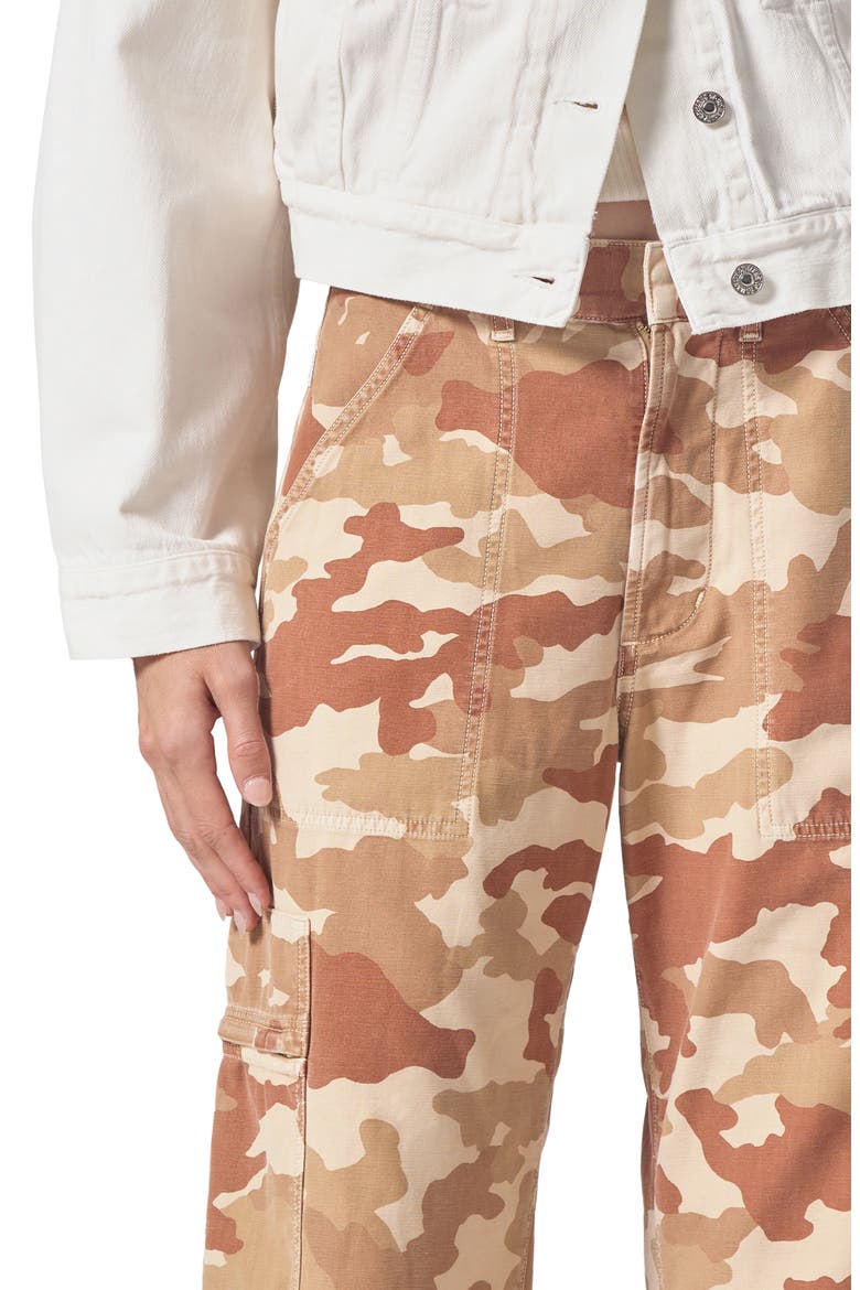Marcelle Camo Print Low Rise Barrel Cargo Jeans, Alternate, color, SAND CAMO
