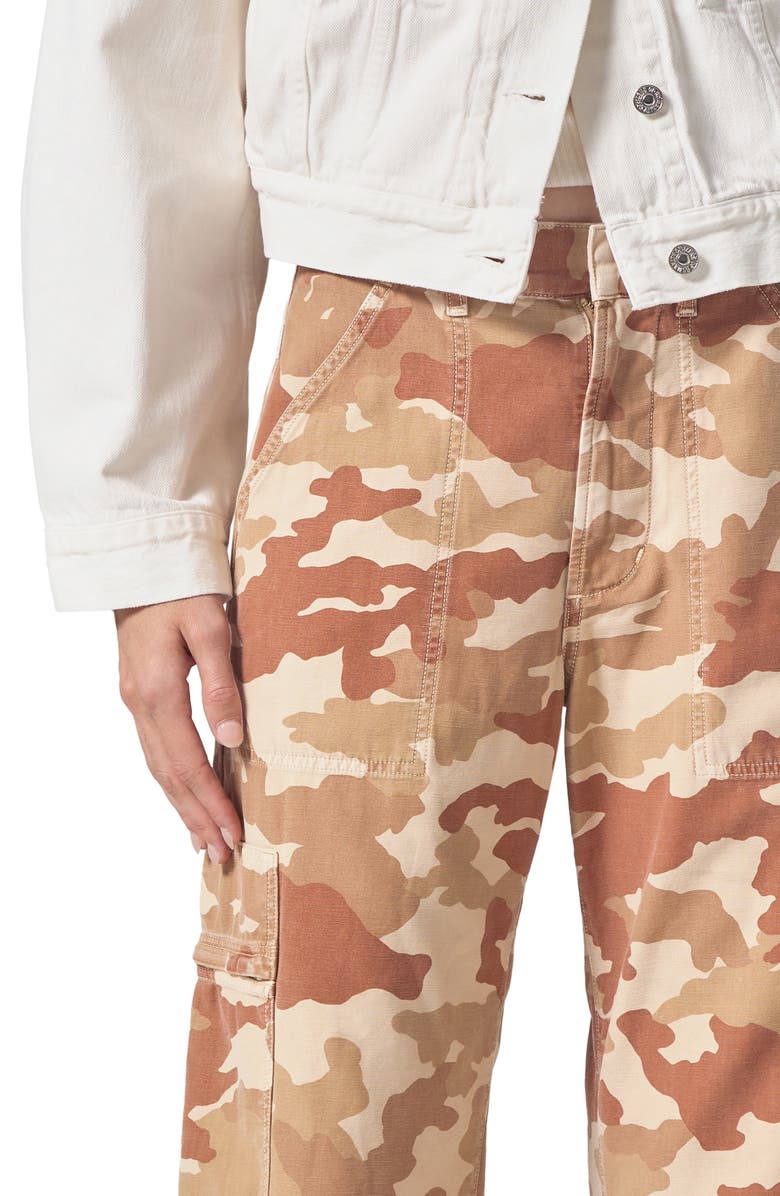 Citizens of Humanity Marcelle Camo Print Low Rise Barrel Cargo Jeans, Alternate, color, Sand Camo