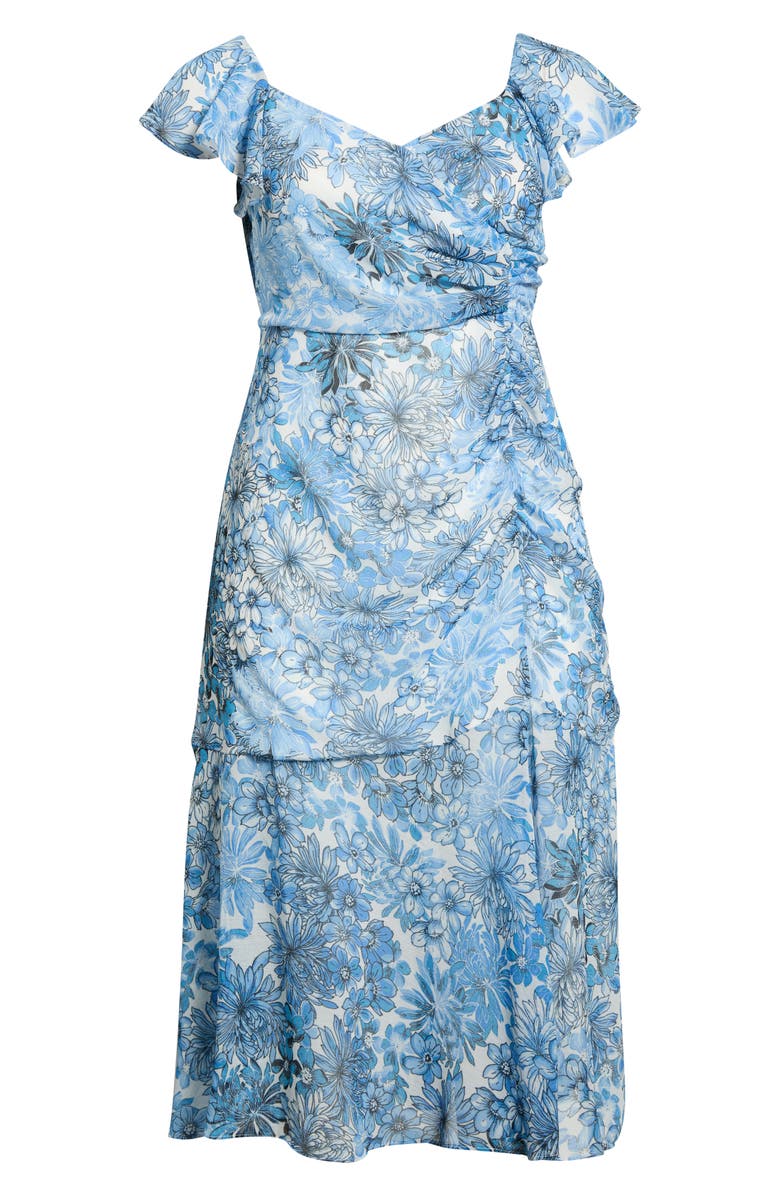 SUGARLIPS Tierra Floral Nadia Ruched Midi Dress, Alternate, color, Blues