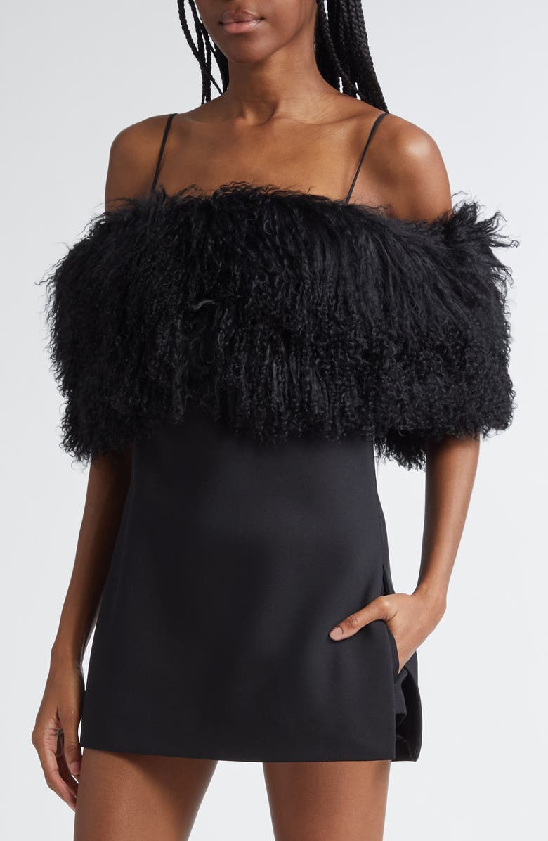 Alexander Wang Convertible Minidress with Genuine Shearling Stole, Alternate, color, 