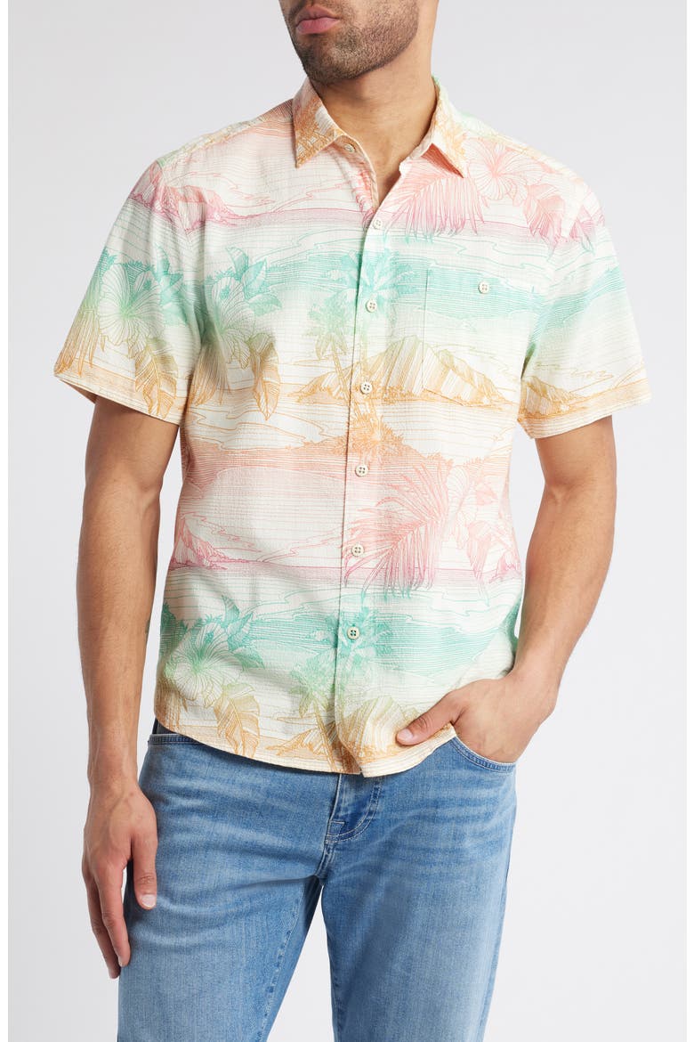 Nova Wave Corsica Coast Short Sleeve Cotton Blend Seersucker Button-Up Shirt, Main, color, MARBLE CREAM