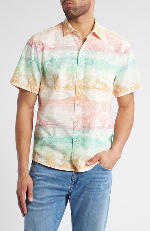 Nova Wave Corsica Coast Short Sleeve Cotton Blend Seersucker Button-Up Shirt