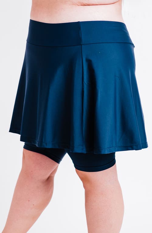 Calypsa Plus Size Midi Swim Skort With Bike Shorts In Blue