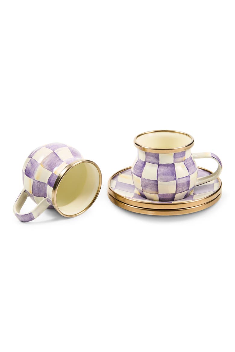 Violet Check Espresso Cup & Saucer Set, Alternate, color, PURPLE