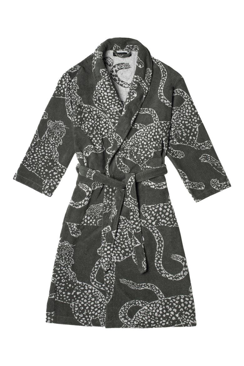 Print Cotton Terry Cloth Robe, Alternate, color, GREEN