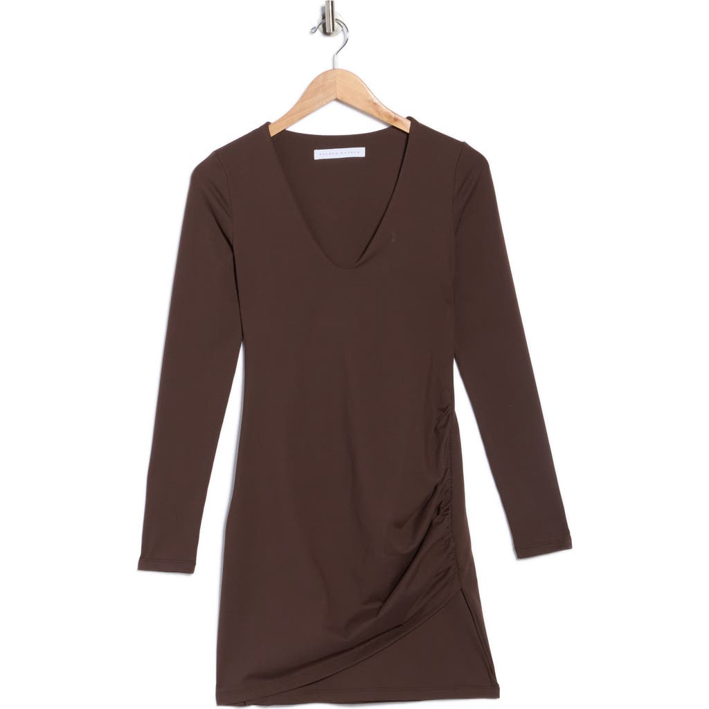 Susana Monaco Deep V Long Sleeve Faux Wrap Dress In Brown