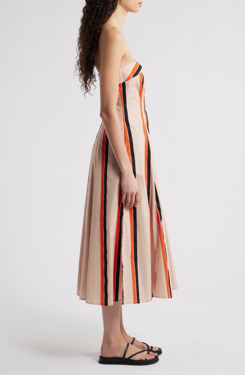Du Paradis Amaranth Stripe Strapless Cotton Midi Dress, Alternate, color, Orange Multi Stripe