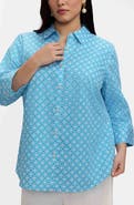 Foxcroft Margie Geo Lattice Three-Quarter Sleeve Button-Up Shirt