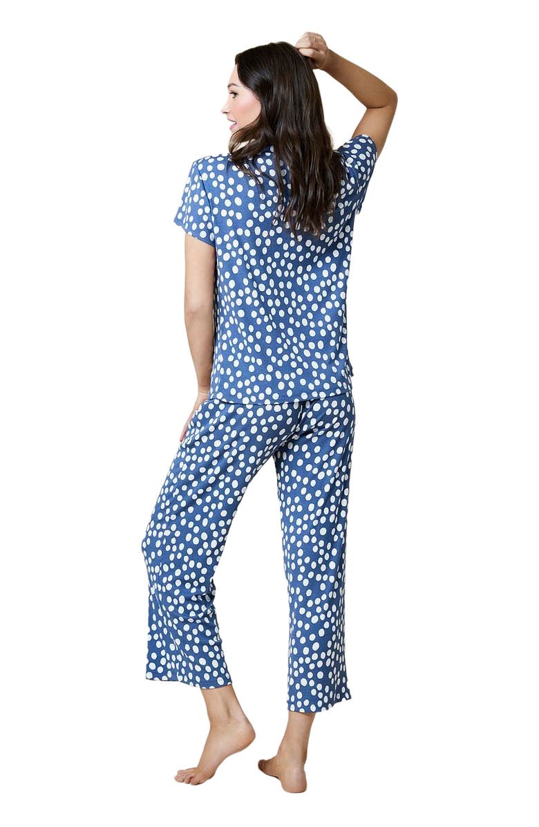 Softies Aria - Slim Notch Collar Top and Capri Pant Sleepwear Set, Alternate, color, Indigo Dot