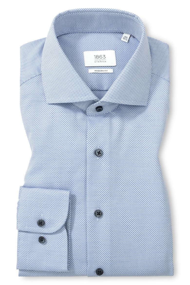 Modern Fit Dobby Button Front Shirt, Alternate, color, DARK BLUE