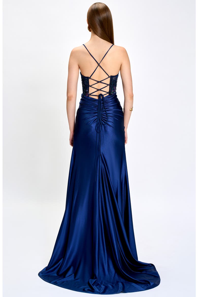 Nahdia Beaded Sequin Gown, Alternate, color, NAVY