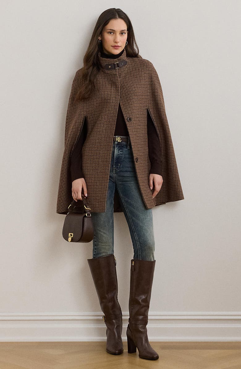 Lauren Ralph Lauren Houndstooth Wool Blend Cape, Alternate, color, 