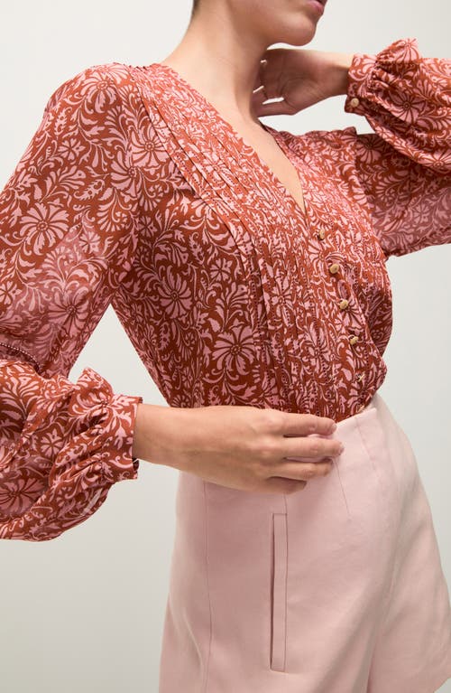 Shop Veronica Beard Ashlynn Floral Pintuck Silk Top In Dark Persimmon Multi