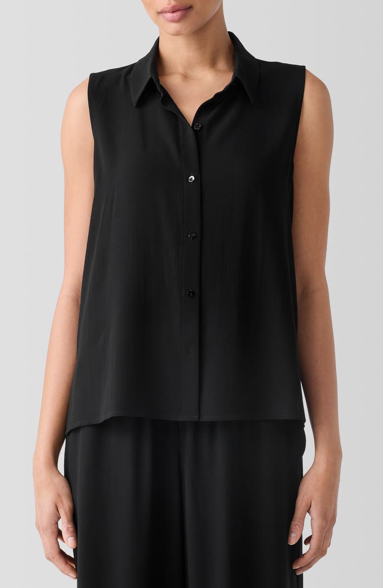 Eileen Fisher Classic Collar Sleeveless Silk Button-Up Shirt, Main, color, 