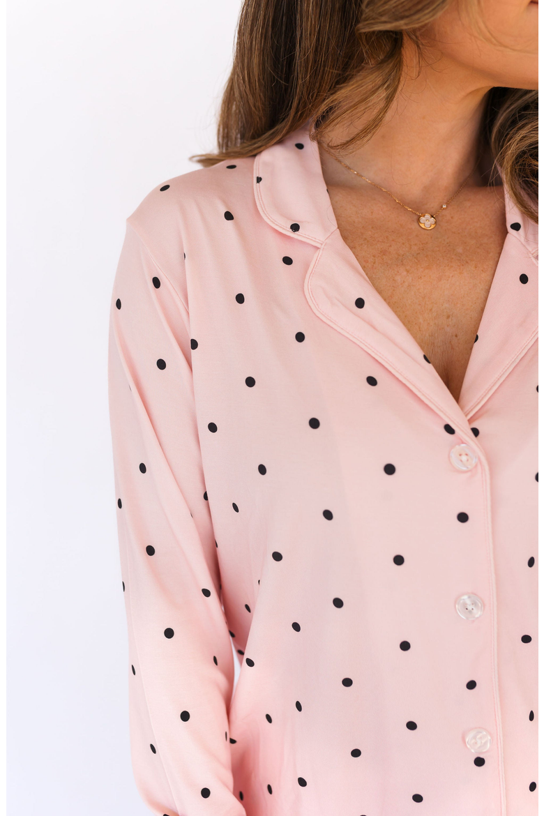 Blush Polka Dot Long Sleeve Short Set, Alternate, color, Blush Polka Dot