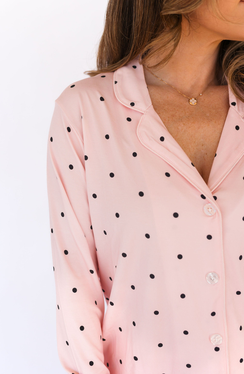 In My Jammers Blush Polka Dot Long Sleeve Short Set, Alternate, color, Blush Polka Dot