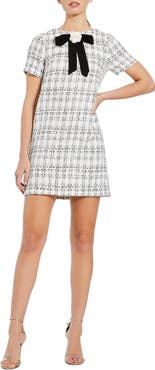 Mac Duggal Women's Short Sleeve Boucle Mini Dress with Bow