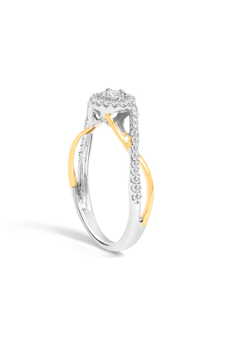 Silver 1/4 Cttw Diamond Bypass and Halo Promise Ring, Alternate, color, Yellow