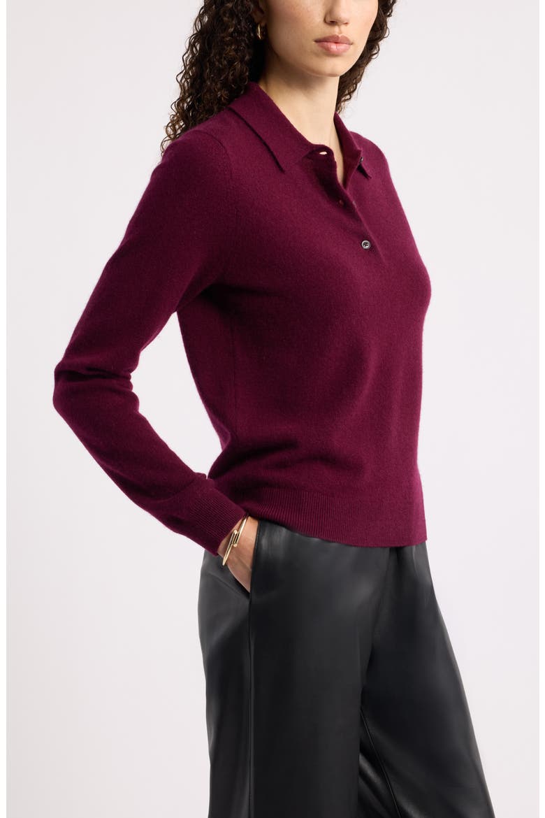 Cashmere Polo Sweater, Alternate, color, BURGUNDY FIELD