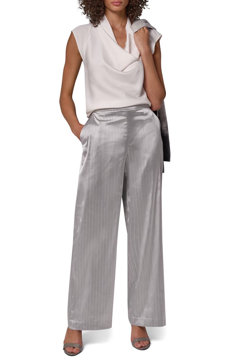 Metallic Pinstripe Pull On Wide Leg Pants, Alternate, color, GREY/ SILVER