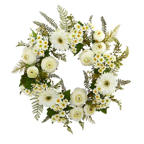 24-in Mixed Daisies and Ranunculus Wreath