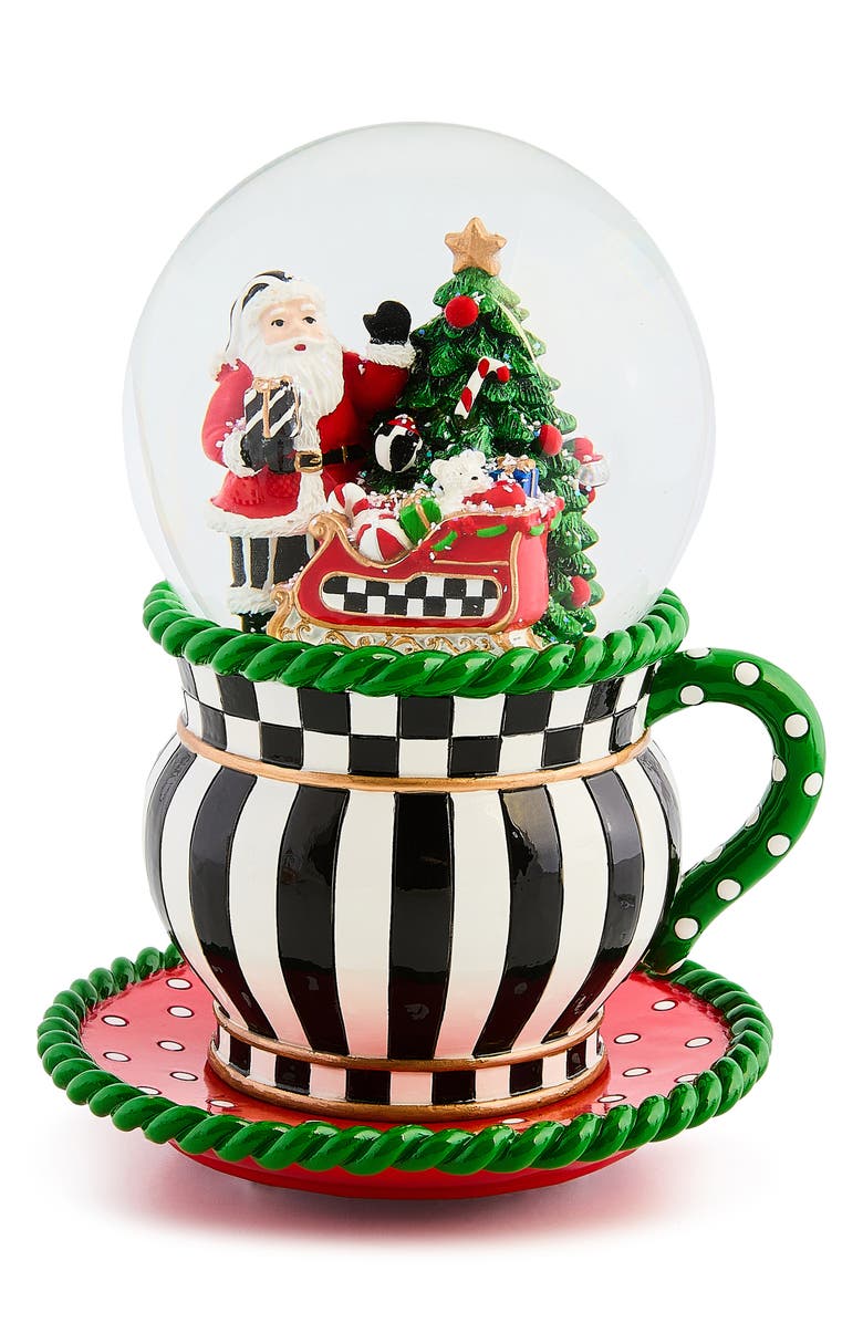 MACKENZIE CHILDS Check It Out Teacup Snow Globe, Main, color, Green