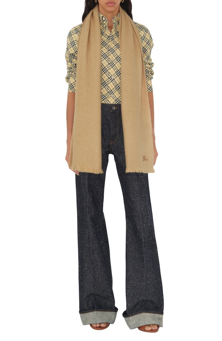 Burberry Equestrian Knight Design Cashmere & Silk Fringe Scarf, Alternate, color, 