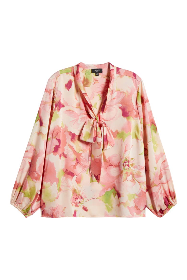 Floral Bow Neck Charmeuse Top, Alternate, color, PEACH WATERCOLOR