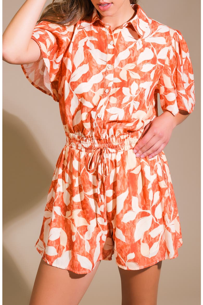 Print Collared Romper, Alternate, color, RUST
