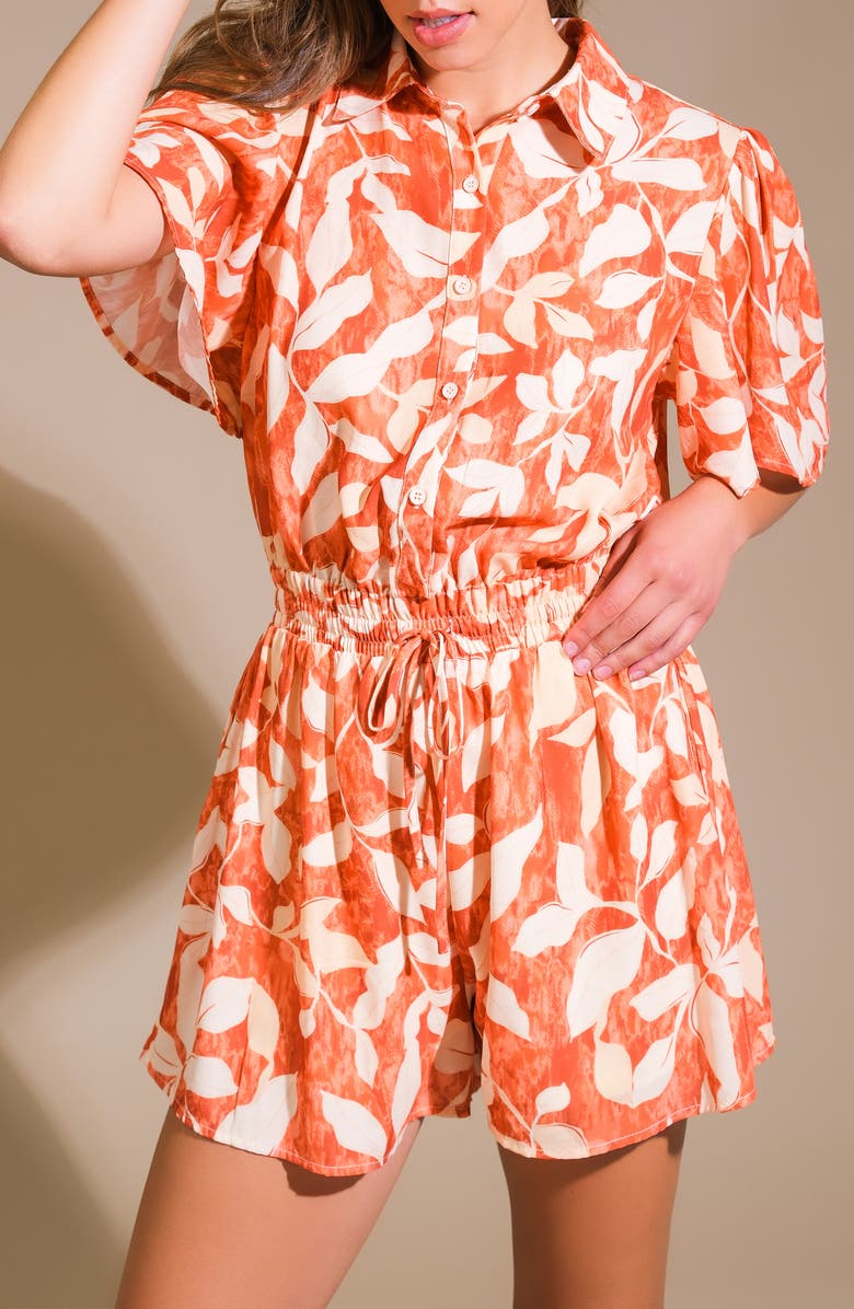 FLYING TOMATO Print Collared Romper, Alternate, color, Rust